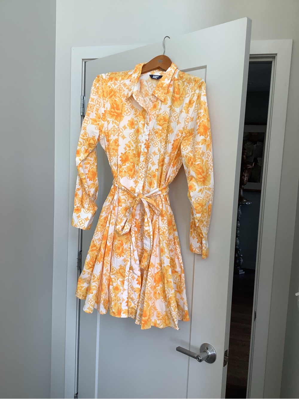 Lands' End Yellow & White Floral Long-Sleeve Shirt Dress